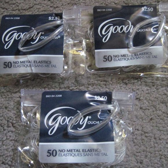 50 Goody Value Pack Clear Ouchless No Metal Small Poly Elastic Hair Bands Pouch - Picture 4 of 10